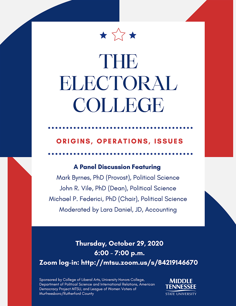 MTSU fall 2020 Electoral College panel discussion flyer