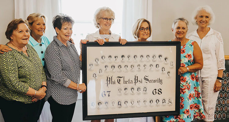 Charter members of the Delta Pi Chapter of Kappa Delta National Sorority at MTSU display the first composite of member photos of Phi Theta Psi during an event in the Kappa Delta 50th anniversary weekend celebration May 31-June 2. The Delta Pi Chapter got its start at MTSU as Phi Theta Psi. It was installed as the Delta Pi Chapter of Kappa Delta in March 1969 and has initiated more than 1,500 MTSU women since its 1969 founding. (photo submitted)