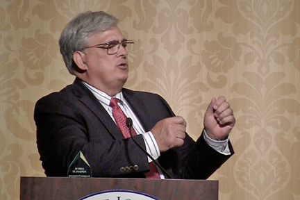 John Popham IV accepted the award on behalf of his late father, journalist John Popham III, for his posthumous induction into the 2015 class of the Tennessee Journalism Hall of Fame. The induction ceremony was held Aug. 11, 2015, at Embassy Suites in Murfreesboro, Tenn. (MTSU photo)