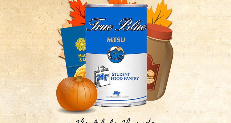 MTSU "Thankful Thursday" 2020 food donation promo with MTSU customized soup can