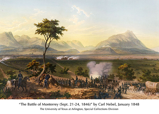 reproduction of artist Carl Nebel's depiction of the 1846 Battle of Monterrey, Mexico