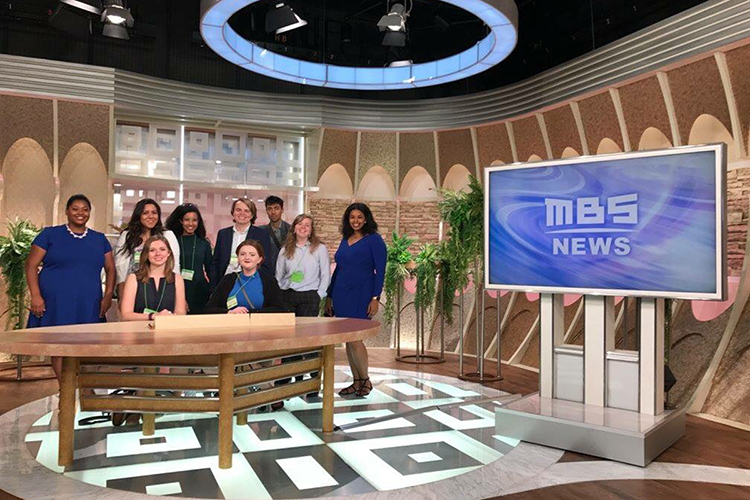 MTSU senior Sarah Grace Taylor, seated at right, is shown with other 2017 Roy W. Howard collegiate reporting fellows at the Mainichi Broadcasting Systems office in Osaka, Japan