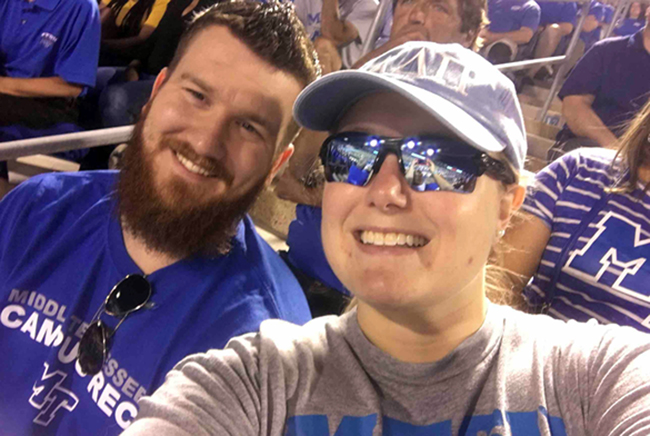 MTSU alumna Danielle Boyd-Garrett, right, and her husband, David, are shown in this recent photo. Danielle has received two blood transfusions to combat a genetic condition and now volunteers to encourage others to donate blood. (Photo courtesy of Danielle Boyd-Garrett)