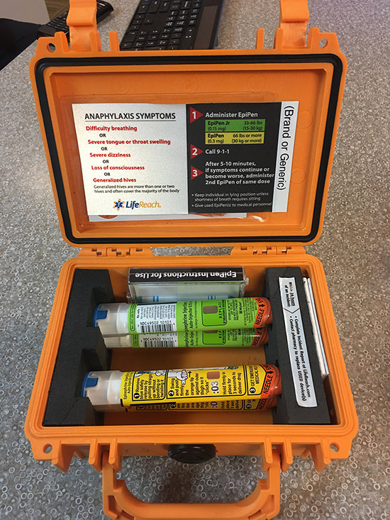 An increase in medical emergency calls prompted the MTSU Police Department to begin equipping patrol officers with Anaphylaxis Emergency Kits, or AEKs, like this. The kits contain EpiPens to combat severe allergic reactions. (Photo courtesy of MTSU Police)