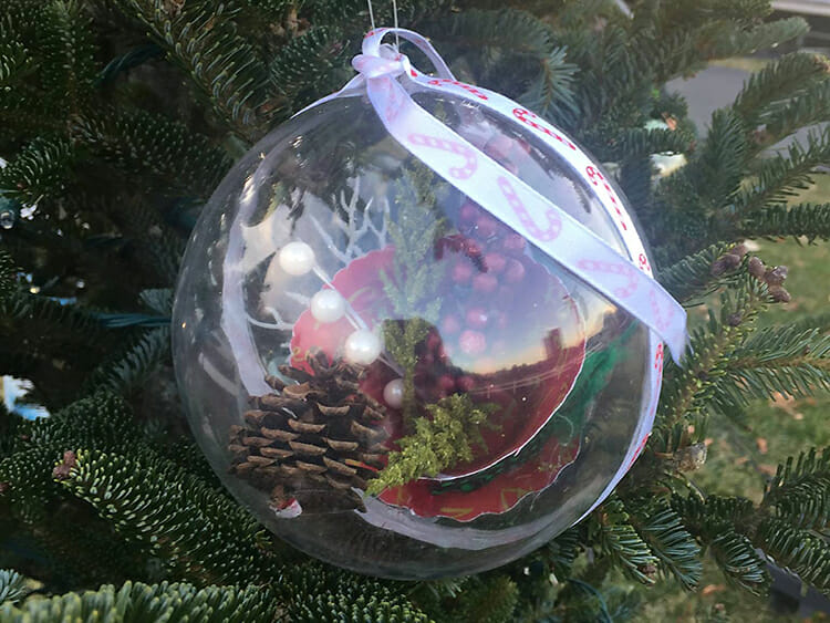 One of the ornaments created by young Midstate artists during a special Borderless Arts Tennessee workshop at MTSU, coordinated by MTSU freshman experiential learning students, hangs on the Tennessee state tree along the “Pathway of Peace” on the Ellipse in President’s Park in Washington, D.C., surrounding the National Christmas Tree. The tree and its ornaments will be on display through Jan. 1. (Photo courtesy of Borderless Arts Tennessee)