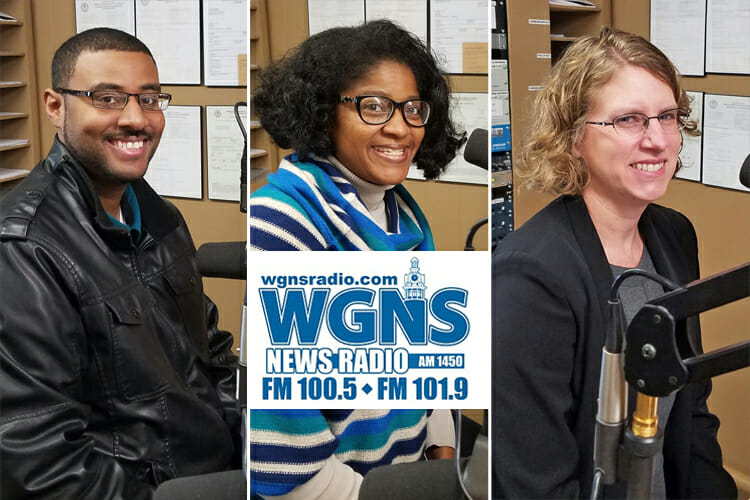 Guests for the Dec. 18 WGNS “Action Line” program with host Bart Walker are, from left, Daniel Green, director of the Office of Intercultural and Diversity Affairs; Leah Tolbert Lyons, Master of Arts in Liberal Arts program in the MTSU College of Liberal Arts; and associate dean in the MTSU College of Liberal Arts. (MTSU photo ilustration by Jimmy Hart)