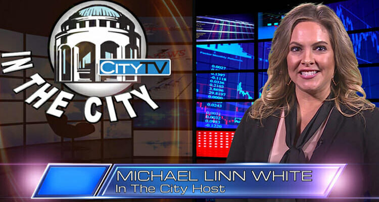 In this screen capture, MTSU alumna Michael Linn White, the new host of Murfreeboro CityTV’s “In the City” program, is shown during the taping of the January program. White a 2017 graduate of MTSU with a bachelor’s degree concentrating in multimedia journalism. (Photo courtesy of the city of Murfreesboro)