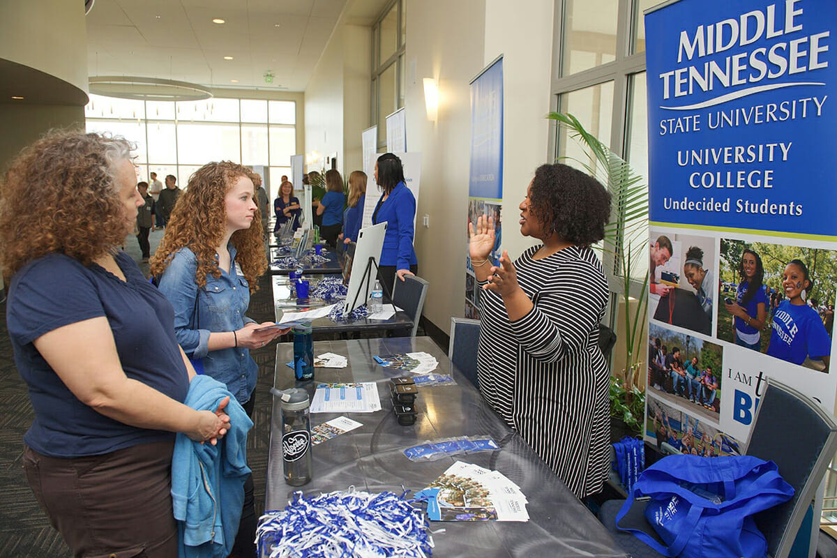 Providing University College information during 2018 MTSU Presidents Day Open House.