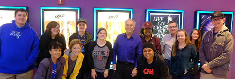 MTSU College of Media and Entertainment Dean Ken Paulson, center in blue shirt, is joined by a group of students and faculty for a Feb. 10 screening of “The Post” movie in Nashville. (Submitted photo)