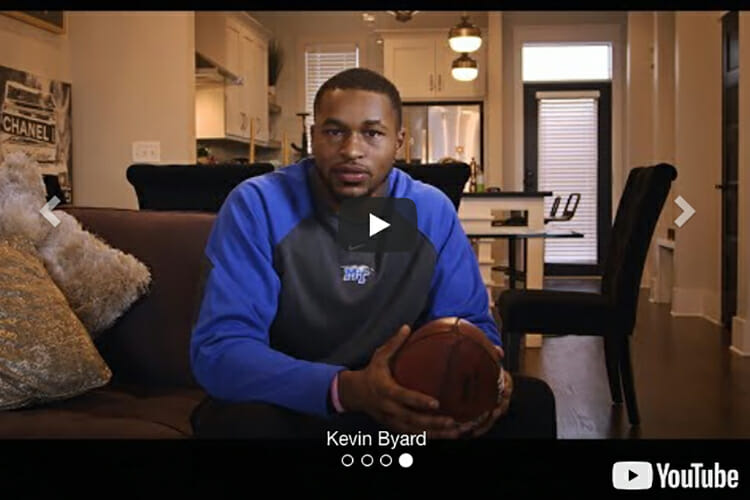 This YouTube screenshot shows Tennessee Titans Pro Bowl safety and Blue Raider Athletics alumnus Kevin Byard giving a testimonial in support of the True Blue Give online fundraising campaign held Feb. 15-16. Byard was among a number of alumni and supporters provide such testimonials.
