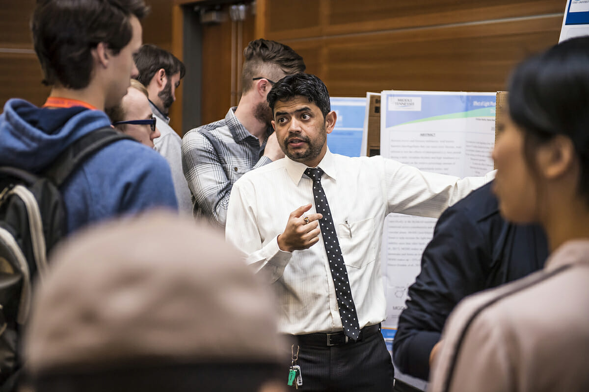 Several hundred MTSU students showcase their research during the university wide Scholars Day event in Student Union Ballroom.