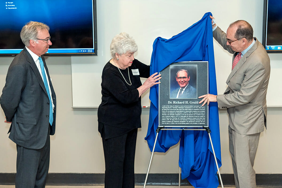 Unveiling of the plaque for the Dr. Richard H. Gould Mechatronics Lab