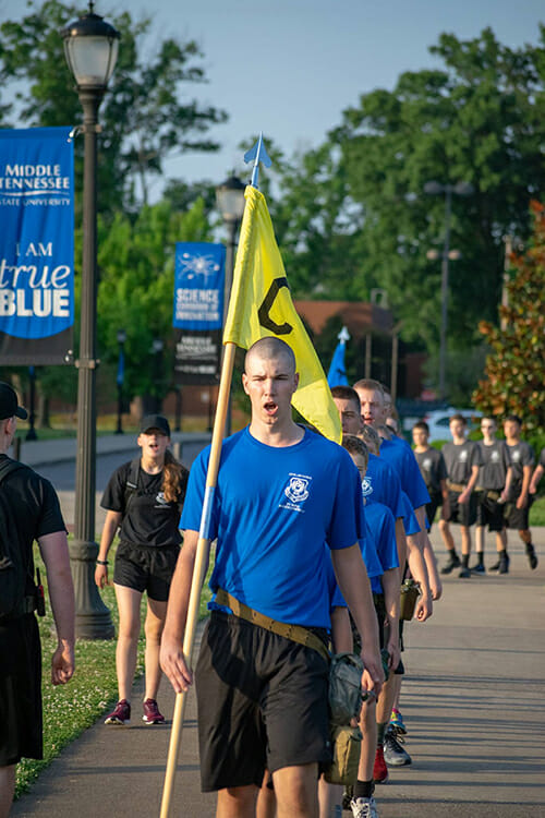 Civil Air Patrol cadets attending the 2018 Tennessee Wing Encampment march along the Science Corridor of Innovation at Middle Tennessee State University. (Civil Air Patrol photo)