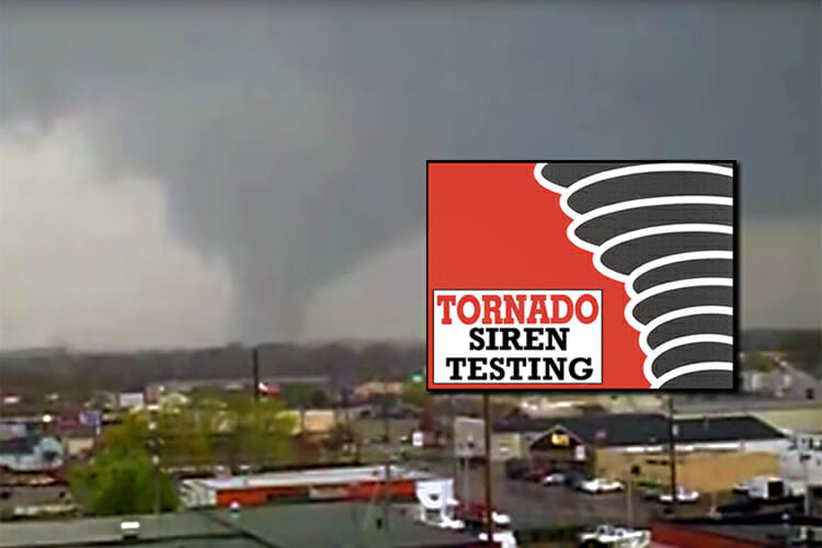 new tornado siren testing promo - shows video screeengrab of Murfreesboro looking northwest during the Good Friday 2009 tornado and the old tornado graphic from Record ads