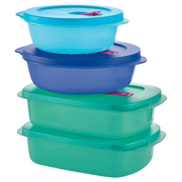 Multicolored plastic food storage containers