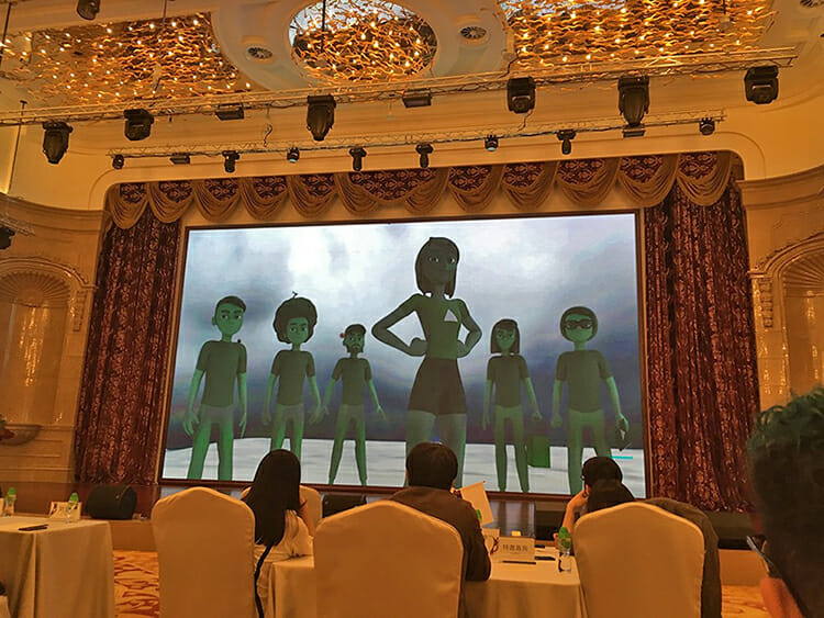 The MTSU animation team’s film, “The Green Touch,” plays for an international audience during the best in show screening and award ceremony at the second annual Wonderful World: 2018 International Students Ocean Short Film Exhibition held in Guiyang, China, in May. (Submitted photo)