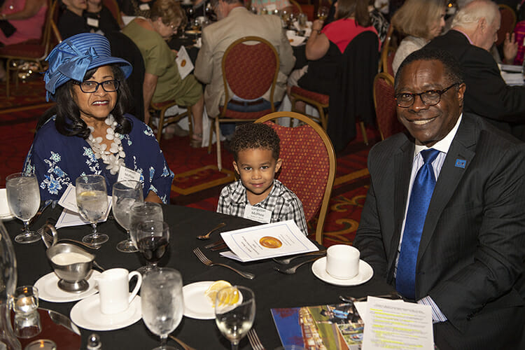 MTSU President Sidney A. McPhee is shown with grandson Langston and wife Elizabeth at the Sept. 20 Robert E. Musto Tennessee Insurance Hall of Fame Banquet and Induction Ceremony at Embassy Suites in Murfreesboro, Tenn. (MTSU photo by Eric Sutton)
