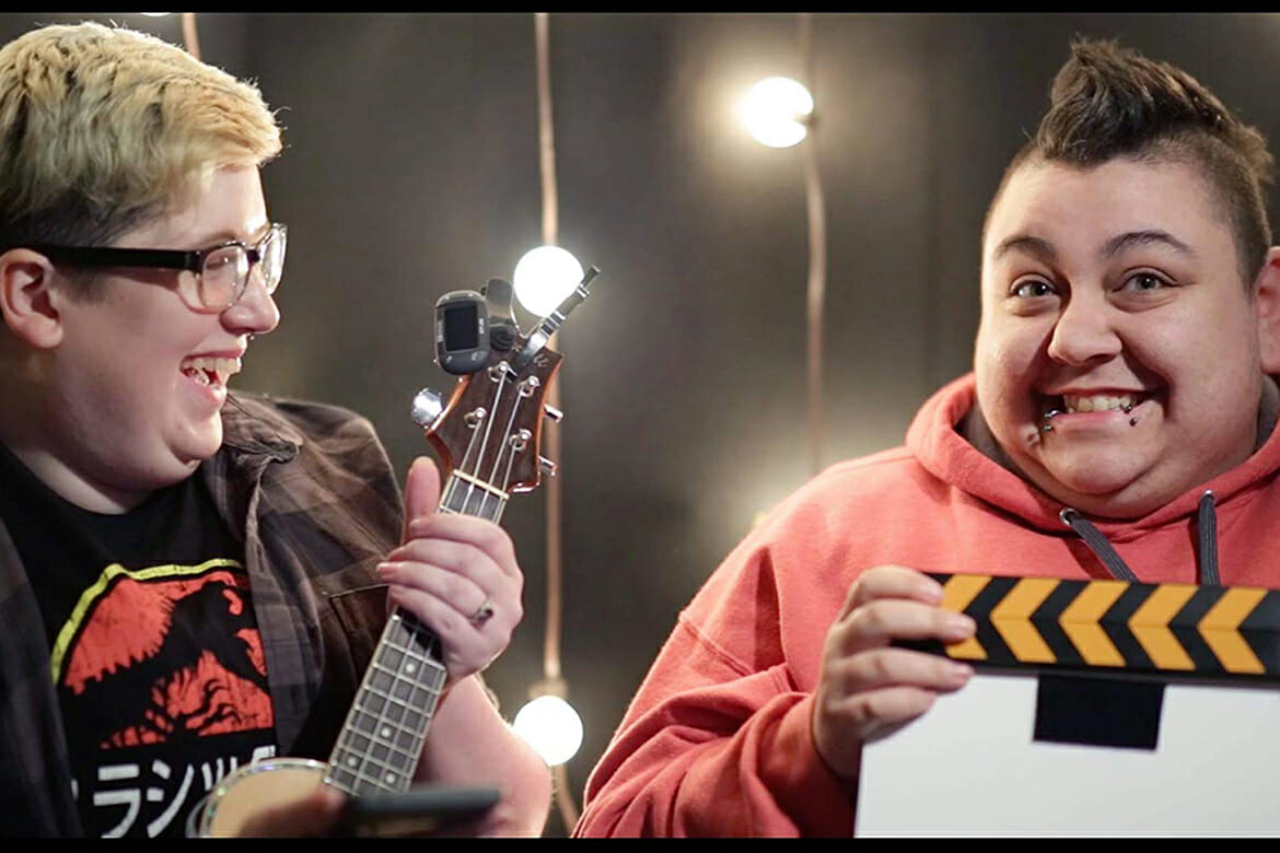This still from “Graham and Zeke,” an award-winning documentary short film created by MTSU Department of Media Arts professor Allie Sultan and her students, shows the two leads joking during a filming break. “Graham and Zeke,” which recently won the Jury Prize for Best Documentary Short at the Perth International Queer Film Festival in Australia, tells the story of a transgender couple from Tennessee who share their insights on love, gender and pet snakes.