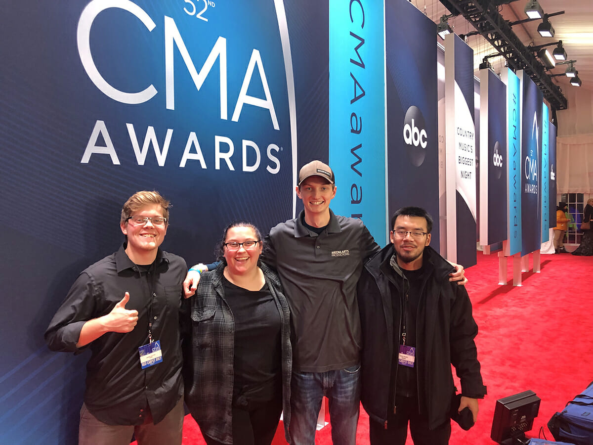 Four of 11 MTSU students who gained behind-the-scenes knowledge at the recent CMA Awards.