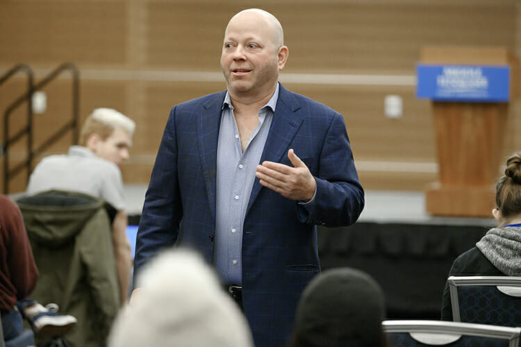 Eric Rubin, an MTSU alumnus and a partner in spirits portfolio company, The Espiritus Group, gives remarks Nov. 12 in the MTSU Student Union Ballroom on the first day of Global Entrepreneurship Week activities hosted by the Jones College of Business. (MTSU photo by Andy Heidt)