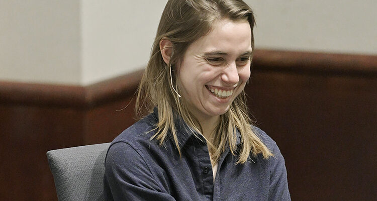 Acclaimed singer-songwriter Julien Baker, a former MTSU student, laughs during a conversation with her former adviser, English professor Jimmie Cain, March 19 during Baker's return visit to campus as part of the College of Media and Entertainment's Tom T. Hall Writers Series. Baker, who majored in English and minored in secondary education and Spanish with an eye toward teaching, began writing songs her freshman year at MTSU, and those songs ultimately became her debut studio album, "Sprained Ankle," in 2015. The collection wound up on multiple critics' best-of lists, launching what would quickly become an international career in indie rock. (MTSU photo by Andy Heidt)