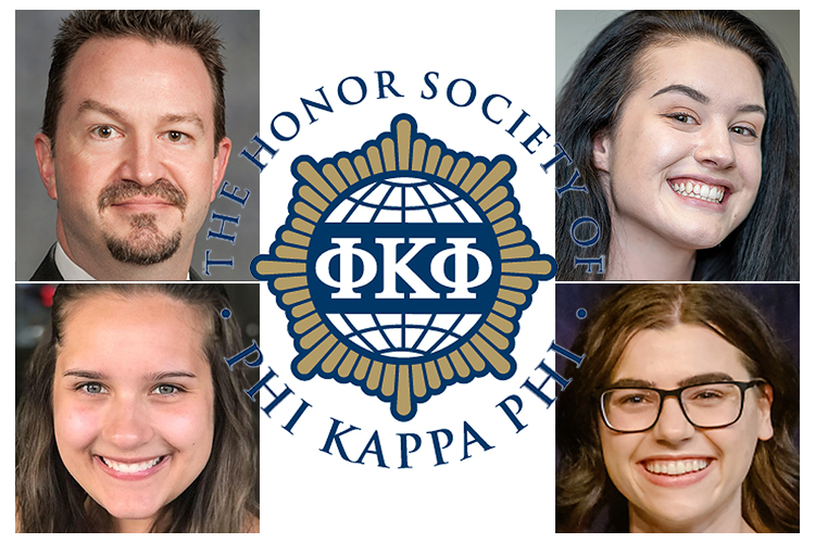 Dr. Philip Phillips, MTSU chapter president of Phi Kappa Phi honor society, is shown with three special study-abroad grant winners for 2019. They are, clockwise from bottom left, seniors Hayley Ellis, B. Monique Little and Hannah Solima.