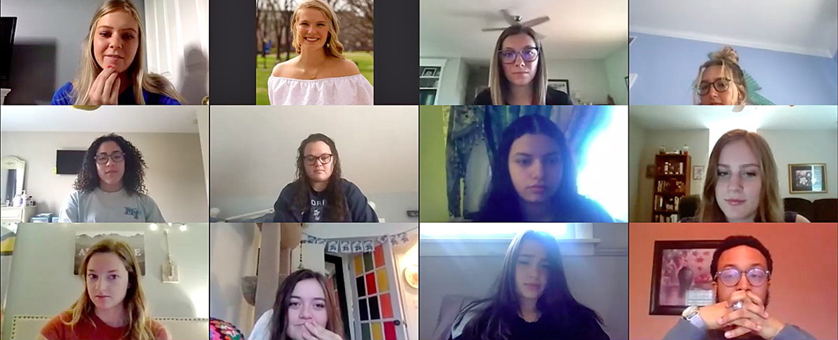 Emma Summers, top left, leads the MTSU CUSTOMS “New Zealand” group on the first day of virtual orientation Thursday, May 14. CUSTOMS will be online throughout the summer. (Screen capture from virtual orientation via Zoom)