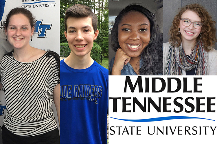 Audrey Lauerhass, left, Brian Johnson, Sesaleigh Whitaker and Jillian DeGrie are new students totally sold on coming to MTSU.(MTSU photo illustration by Jimmy Hart)