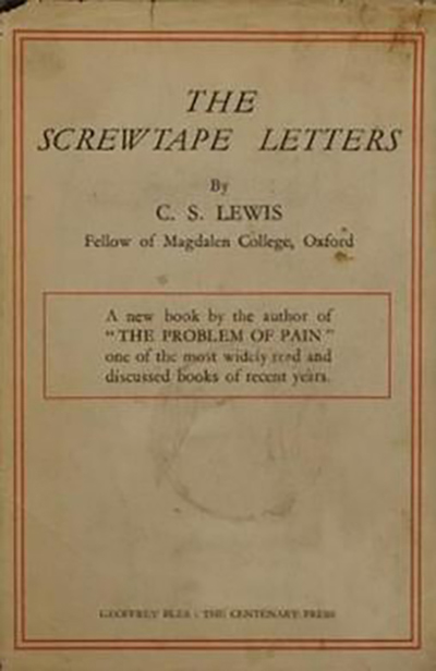 This is a rare first edition dust wrapper of "The Screwtape Letters," C.S. Lewis' 1942 novel in which an elder demon gives temptation lessons to a younger demon. (Photo submitted)