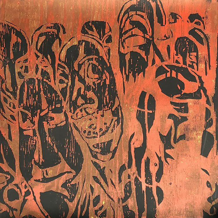 "Red Raptor," a woodcut created by MTSU art professor Nicole Foran, is part of a new art exhibit celebrating the centennial of women's suffrage, now underway in Murfreesboro's City Hall Rotunda through Sept. 10. Foran, who also serves as chair of the university's Department of Art and Design, is one of five artists showcased in the free public exhibit, "Patterns of Progress: Celebrating 100 Years of Women's Suffrage." (Image courtesy of the artist)