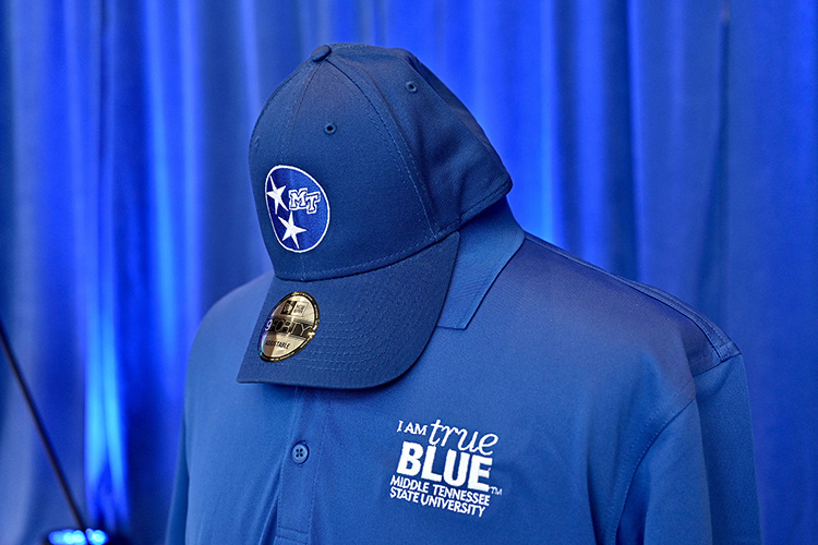Contributors to the 2020-21 MTSU Employee Charitable Giving Campaign will be eligible to win giveaways of MTSU and True Blue apparel and gear such as these. (MTSU photo by Andy Heidt)