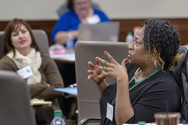 This 2018 file photo shows a Foundation for Teaching Economics workshop held in the Jones College of Business Executive Education Center inside the Miller Education Center on Bell Street. (MTSU file photo by Andy Heidt)