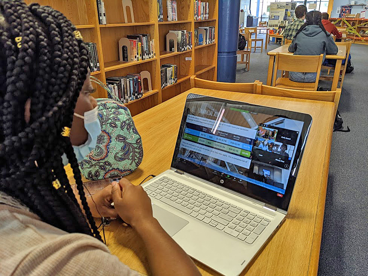 Zaria Avant and students in the Blackman Collegiate Academy at Murfreesboro’s Blackman High School learn about financial aid and scholarship possibilities Tuesday, Sept. 29, during the virtual BCA Day at MTSU. Blackman students make a field trip to MTSU to MTSU at least twice each semester, but are viewing the university virtually because of COVID-19 precautions. (Photo submitted by Blackman High School)