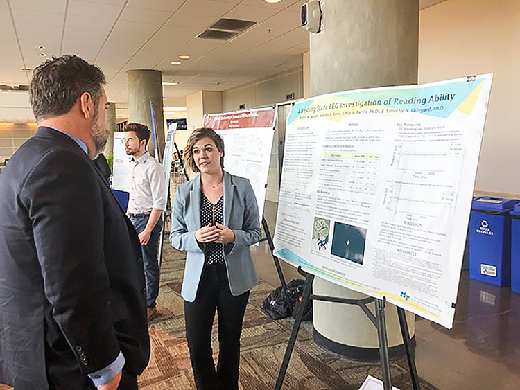 Robyn Sessler presents her research at the 2019 Undergraduate Research Center Fall Open House on Nov. 15, 2019 at MTSU. (MTSU photo by Jamie Burriss)