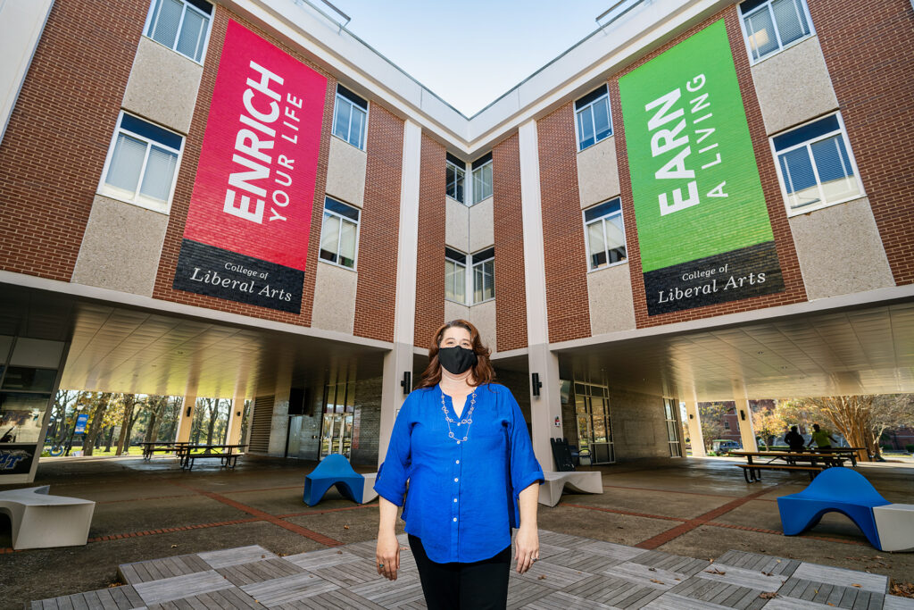 Jennifer Rice, Secretary, College of Liberal Arts Advising Center, in and around Peck Hall and Todd Hall. (Photo: Andy Heidt)