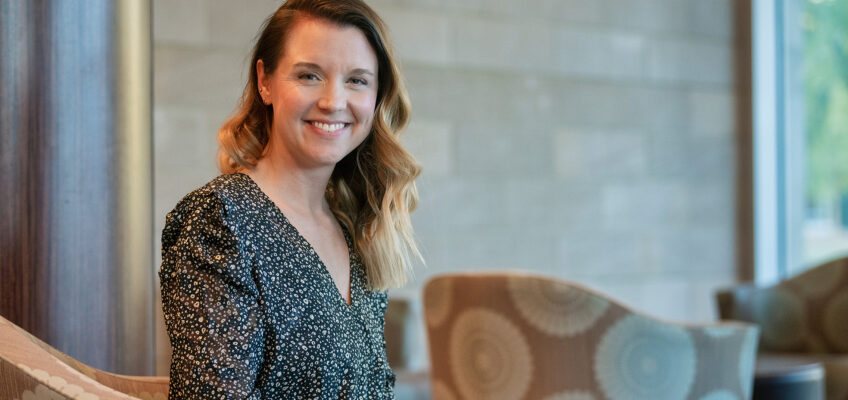 Katie Schrodt, Elementary & Special Education faculty, teaching in the College of Education Building. (Photo: Andy Heidt)