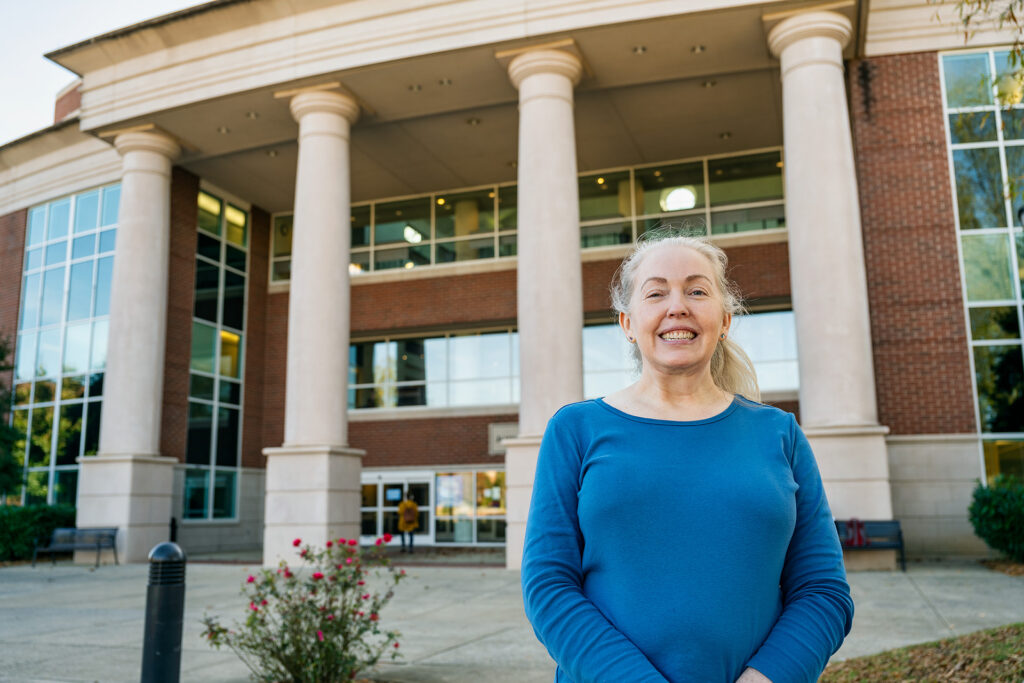 Karen Dearing, Reference & Instruction Librarian, James E. Walker Library, in and around the Library. (Photo: Andy Heidt)