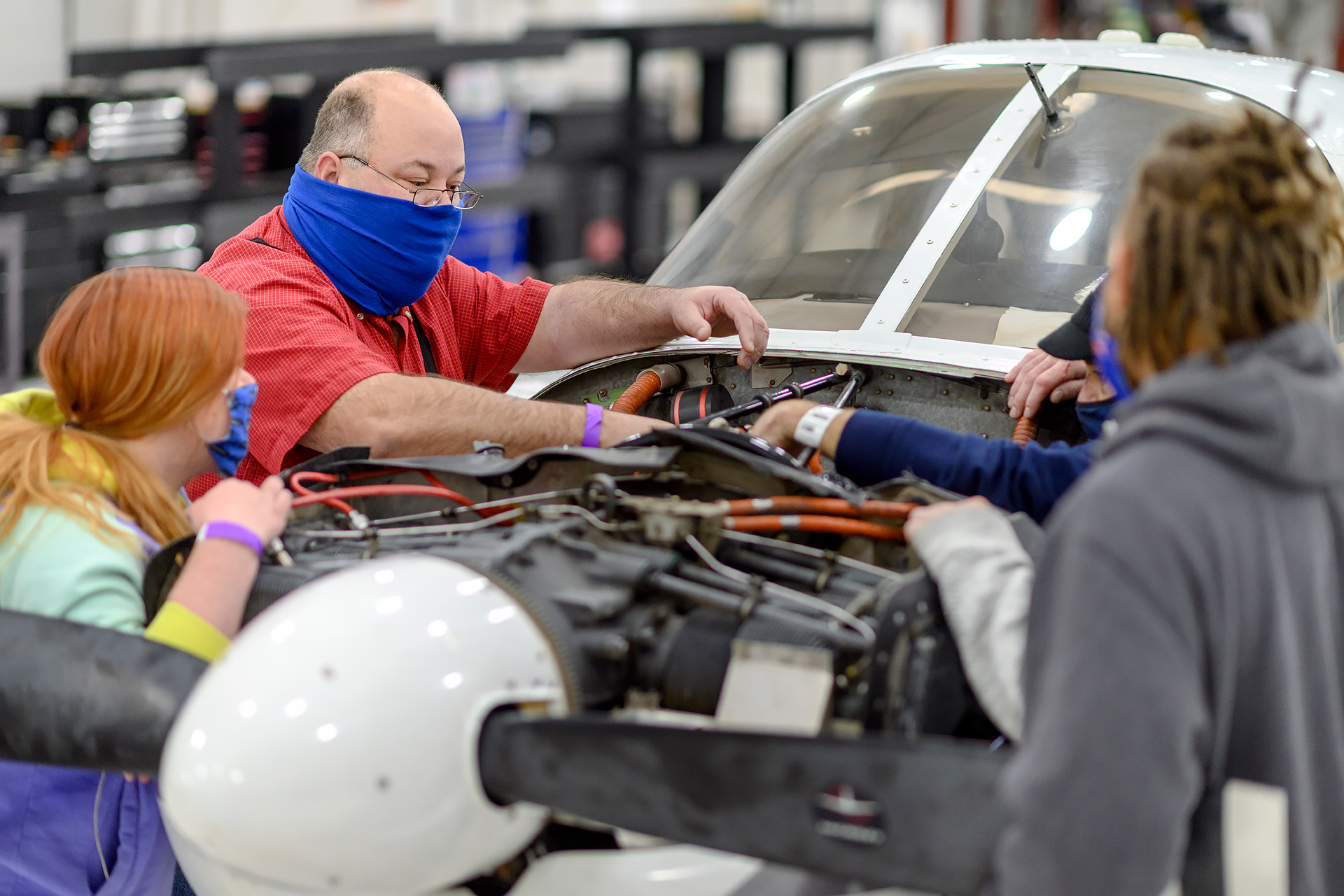 Bill Allen, Aerospace faculty in the maintenance hanger at the Murfreesboro Airport campus. (Photo: J. Intintoli)