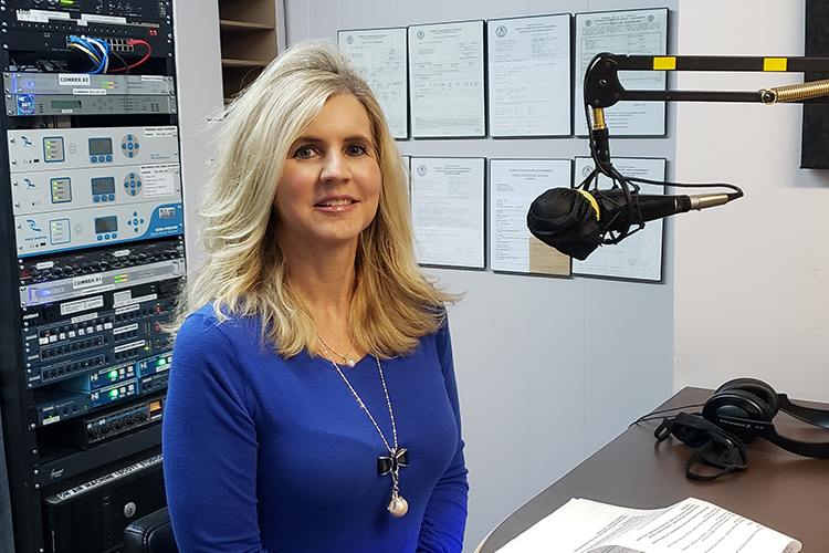 Maigan Wipfli, director of the June Anderson Center for Women and Nontraditional Students, appears on the March 15 WGNS “Action Line” program with host Scott Walker from the station’s downtown Murfreesboro studio. (MTSU photo by Jimmy Hart)