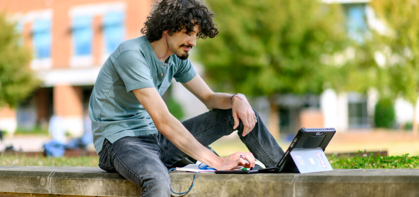 William Ferguson studying outside STU.
