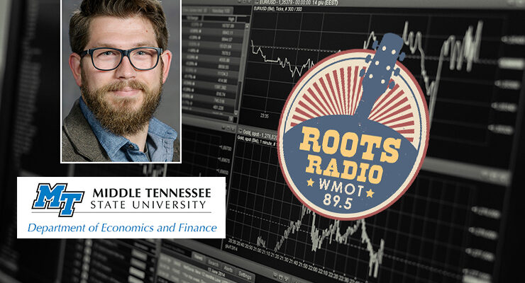 Dr. Benjamin Jansen, inset left, an assistant professor of economics, was a recent guest on the “MTSU On the Record” radio program with host Gina Logue. The show airs from 9:30 to 10 p.m. Tuesday, April 6, and from 6 to 6:30 a.m. Sunday, April 11, on WMOT-FM Roots Radio 89.5. (Computer photo by Lorenzo from Pexels)