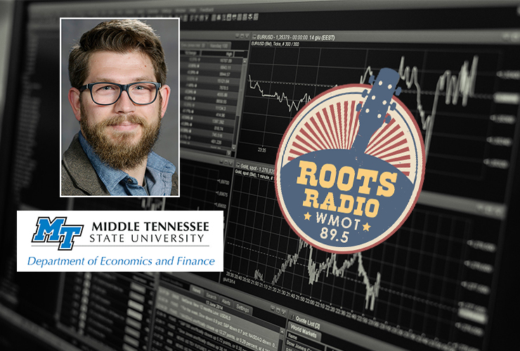Dr. Benjamin Jansen, inset left, an assistant professor of economics, was a recent guest on the “MTSU On the Record” radio program with host Gina Logue. The show airs from 9:30 to 10 p.m. Tuesday, April 6, and from 6 to 6:30 a.m. Sunday, April 11, on WMOT-FM Roots Radio 89.5. (Computer photo by Lorenzo from Pexels)