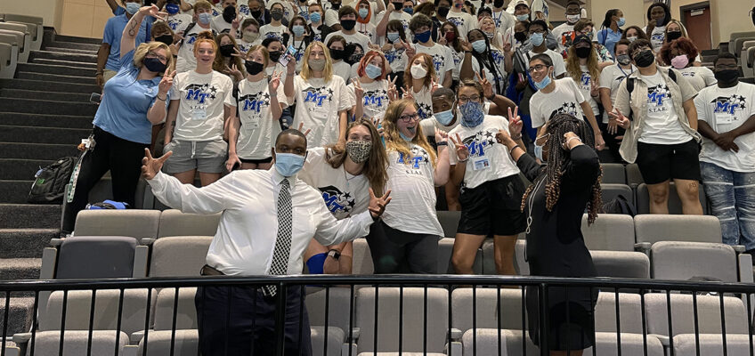 At the closing ceremonies, MTSU Scholars Academy and STAR program students have fun to conclude the two-week STAR Conference in the Business and Aerospace Building. STAR and Scholars Academy are Office of Student Success summer initiatives. (Submitted photo)