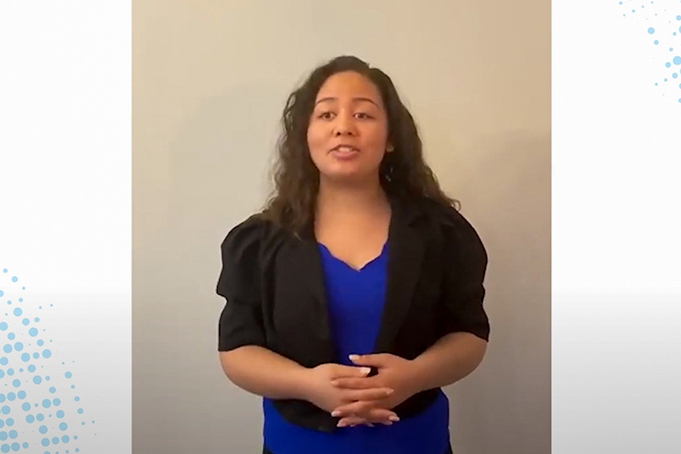 Sierra Cruz, Middle Tennessee State University pre-med student, completed a three-step process to apply for the BlueCross BlueShield Power of We scholarship, including a video submission pictured here. Cruz learned she was one of six recipients from across the state to earn the scholarship in August 2021. (Screen capture from BlueCross BlueShield video)