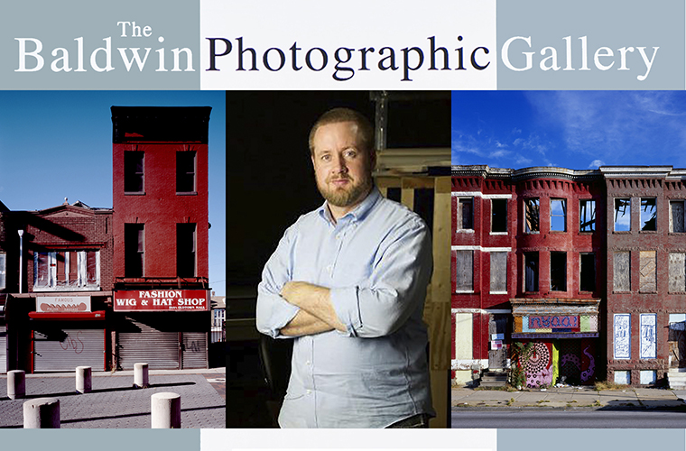 promo for MTSU's Baldwin Photo Gallery Sept. 16-Oct. 28 exhibit featuring Baltimore-based photographer and archivist James Singewald, center, who is shown with two of his images from the 