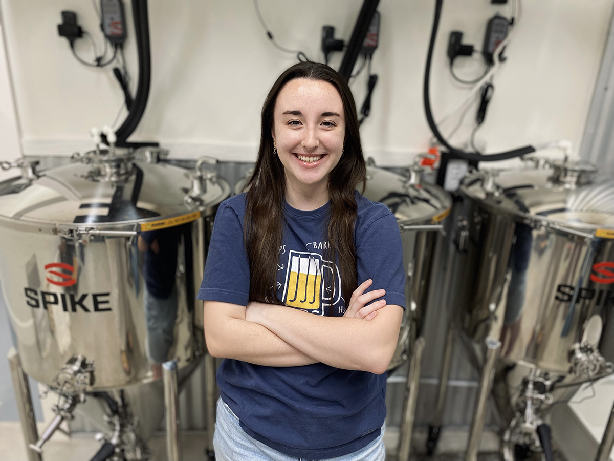 MTSU rising junior fermentation science major Emily Beavers of Dunlap, Tenn., is the second recipient of a Brewing Education Scholarship provided by Terrapin Brewing Co. of Athens, Ga. Beavers received a $10,000 scholarship. She is shown recently at Sequatchie Brewing Co. in Dunlap, which will be opening in June. (Submitted photo by Beth McGowan)