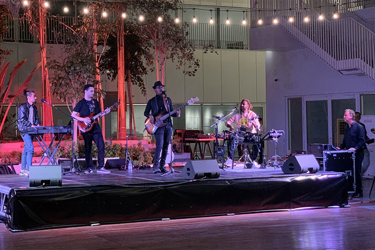 Moe Abdo, a Sudanese musician who was born and raised in Saudi Arabia, performs with his band at the March 2022 concert of contemporary Saudi music at the Hayy Jameel Cultural Center in Jeddah, Saudi Arabia. MTSU history professor Sean Foley and Recording Industry Department Chair John Merchant organized the concert, which was followed the next day by a symposium on music issues.