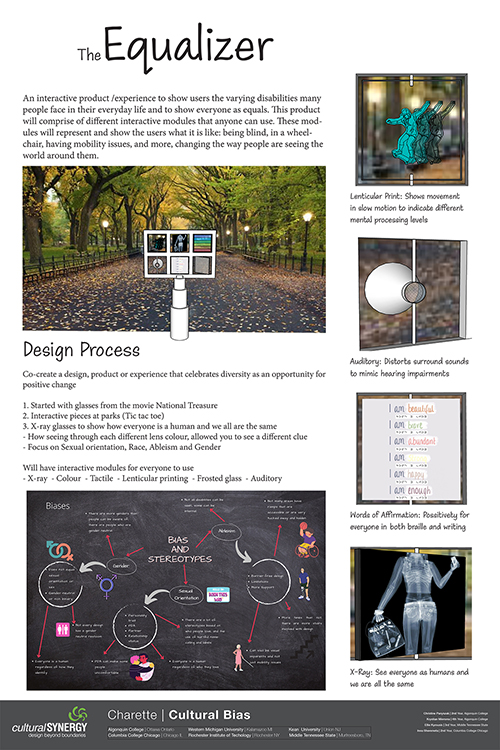 “The Equalizer,” a poster that employs individual filters so that each person can view himself or herself differently, was submitted by Middle Tennessee State University senior interior design major Ellie Kyrousis and her team in a cultural bias project in February 2022. Click the image to view a full-sized pdf. (Image submitted)