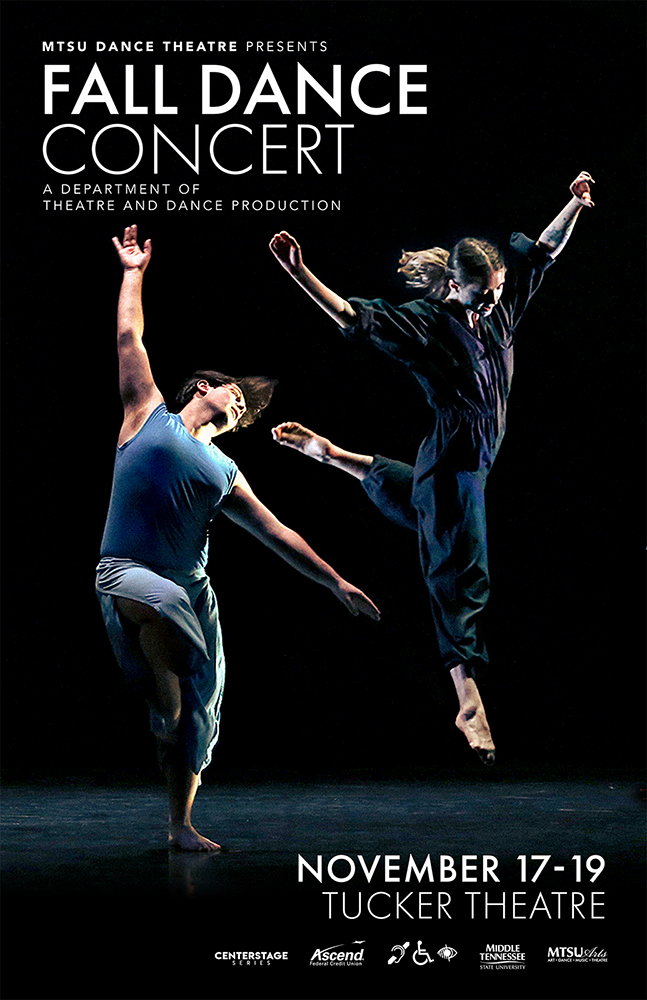 event poster for 2022 Fall Dance Concert, presented by MTSU Dance Theatre and set Thursday-Saturday, Nov, 17-19, in Tucker Theatre inside the Boutwell Dramatic Arts Building (photo courtesy of Martin O'Connor)