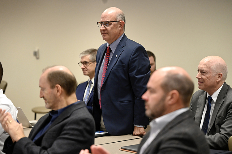 Professor Ahad Nasab is introduced as the newly appointed chairholder of the Robert E. and Georgianna West Russell Chair of Manufacturing Excellence in the College of Basic and Applied Sciences, during the MTSU Board of Trustees quarterly meeting held Tuesday, Dec. 13, in the Miller Education Center. (MTSU photo by J. Intintoli)